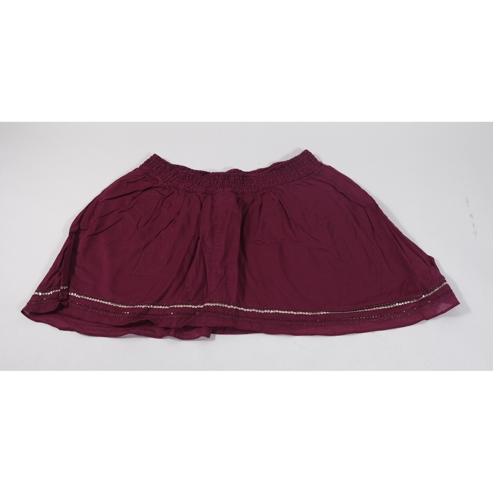 American Eagle Skirt Womens M Burgundy Sequin Smocked Y2k Cotton Mini Skirt